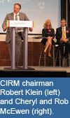 CIRM chairman Robert Klein (left) and Cheryl and Rob McEwen (right)