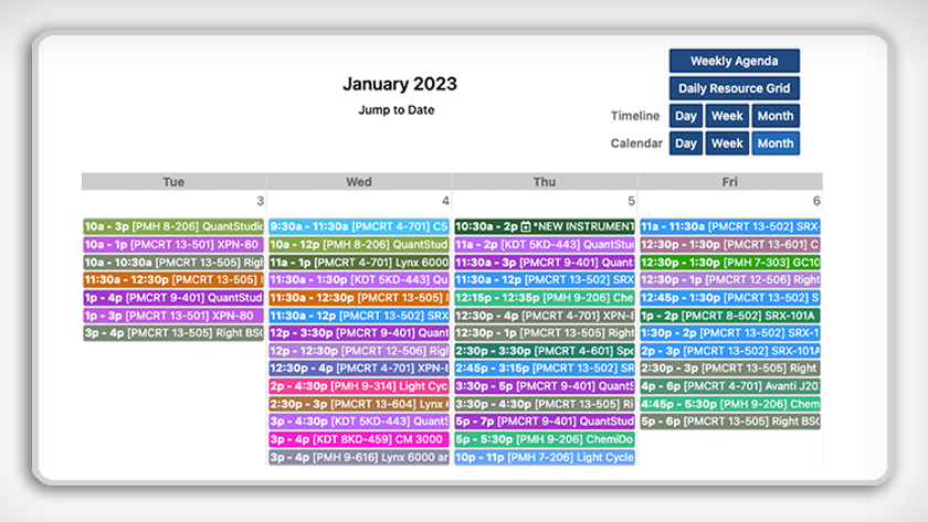 screenshot of calendar page of QReserve tool.