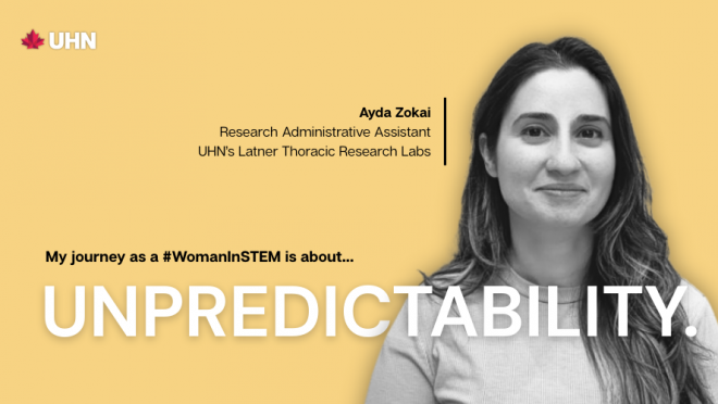 Image of Ayda with her name, title and the word 'Unpredictability' 