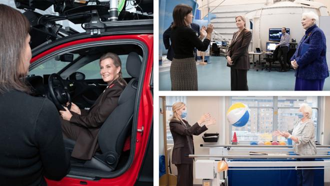 A collage of photos of Her Royal Highness, The Duchess of Edinburgh touring Toronto Rehab and KITE.