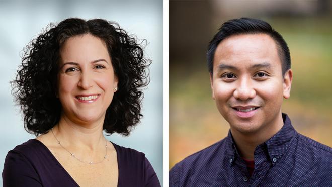 Collage of two smiling researchers, one female and one male.