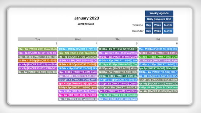 screenshot of calendar page of QReserve tool.