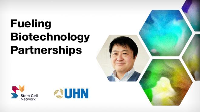 Image of Shinichiro Ogawa and logos for the Stem Cell Network and UHN, as well as text with the award title.
