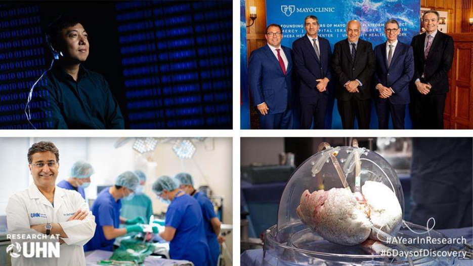 (L-R, clockwise) Dr. Bo Wang, Senior Scientist at Toronto General Hospital Research Institute (TGHRI) and Chief Artificial Intelligence (AI) Scientist; Signees of Mayo Clinic’s Platform_Connect, including Dr. Kevin Smith (right); The Ex-Vivo Lung Perfusion (EVLP) system; Dr. Shaf Keshavjee, Senior Scientist at TGHRI and Chief of Innovation at UHN.