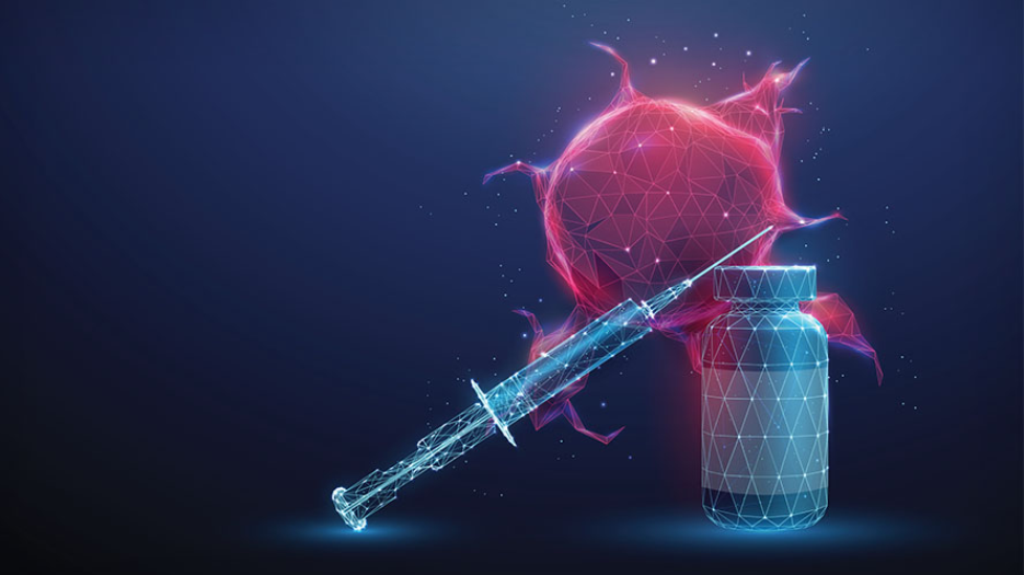 Illustration of cancer cell and injectable therapeutic