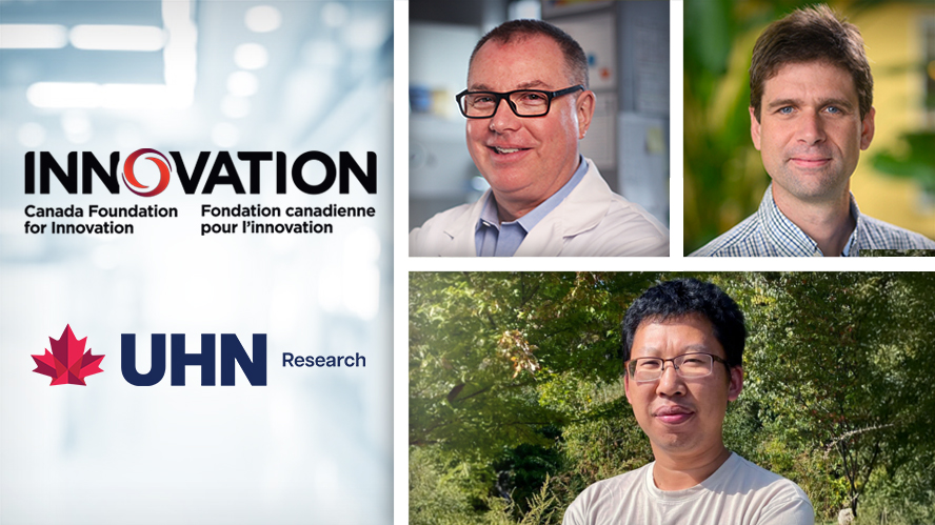 Collage of images, including 3 headshots of smiling male researchers and institutional logos.