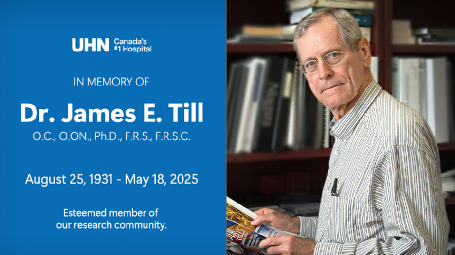 Headshot of Dr. James Till on the right side of image. Text showing names and dates and logos on the left side.