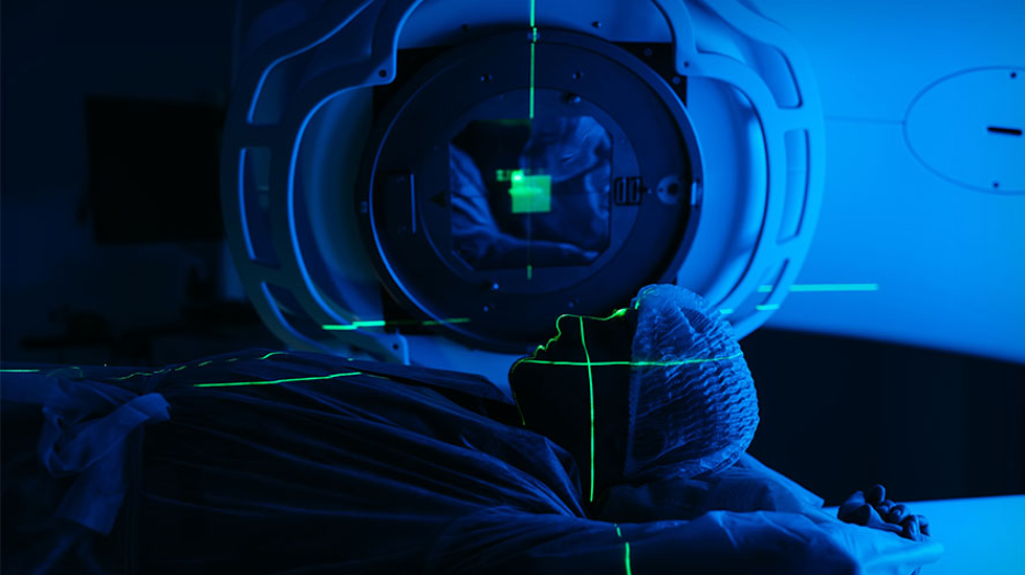 Image of a person getting radiation therapy.