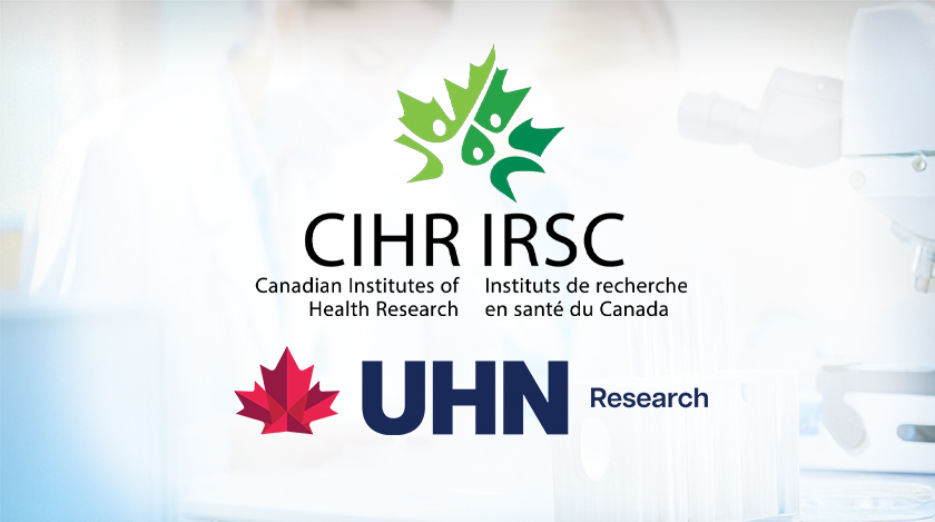CIHR and Research at UHN institutional logos with a blurred background of two individuals in a lab.