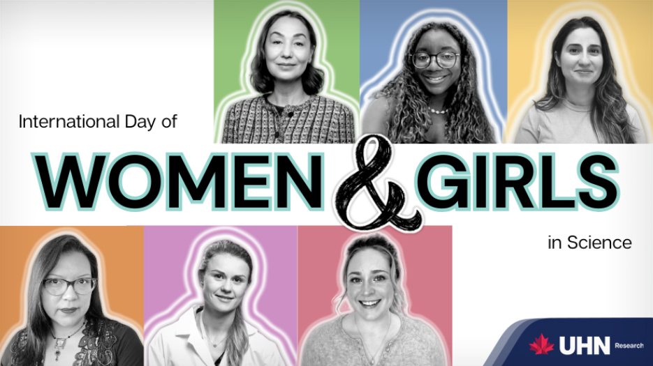 Collage of headshots of smiling females against a colourful background. Text overlay: International Day of Women & Girls in Science