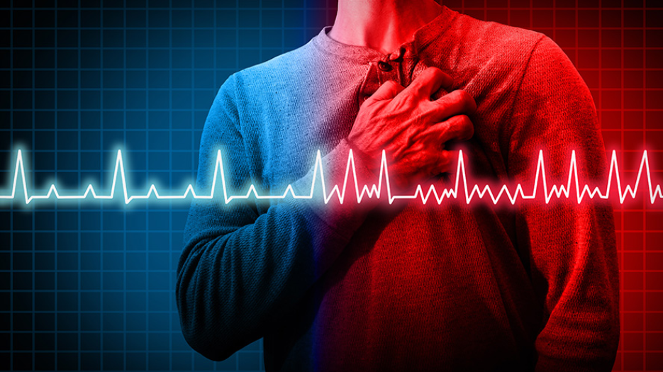 Imagery of heart rate with an unidentified person clutching their chest