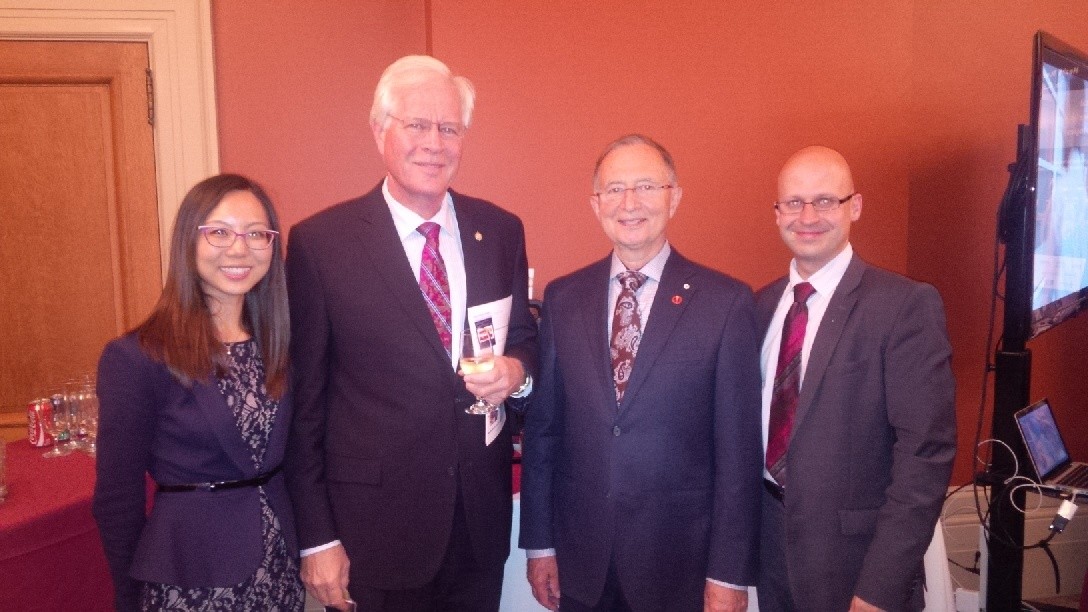 L-R: Tracey Lui (Techna), Terence Young (MP Oakville), Kelvin Ogilvie (Senator and Chair of the Health Research Caucus) and Dr. Luke Brzozowski (Techna).