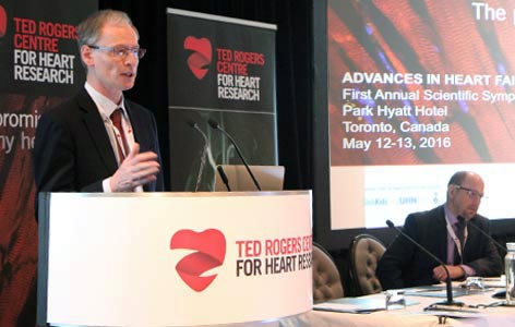 Dr. Hugh Watkins delivering his keynote address on May 12, 2016 at the inaugural symposium.