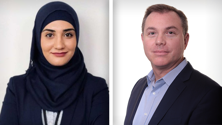 (L-R) Dr. Rasha Al-attar, former Postdoctoral Researcher, and Dr. Michael Laflamme, Senior Scientist, at McEwen Stem Cell Institute.