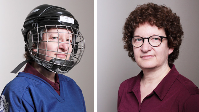 Krembil Senior Scientist Dr. Karen Davis, lead author of the study, is pictured in her hockey gear.