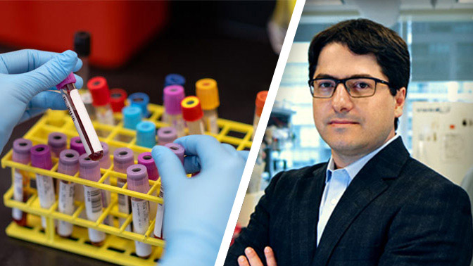 Instead of using a traditional biopsy, which requires an invasive procedure to collect a tissue sample, liquid biopsy uses a blood sample to diagnose disease. The lead author of the study, Dr. De Carvalho, is pictured on the right.