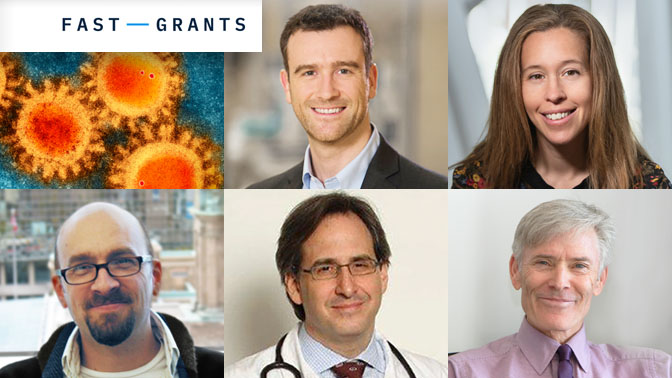 A selection of the UHN researchers that have received funding from Fast Grants (clockwise from top left): Drs. Ewan Goligher, Megan Landes, Kevin Kain, Steven Friedman and Brian Raught.