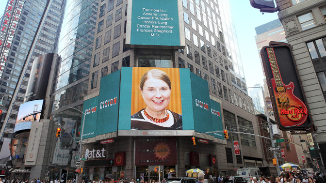 On July 20th, it was announced, with a display in Times Square in Manhattan, that PM Cancer Centre's Dr. Frances Shepherd was awarded the 2017 Addario Lectureship Award.