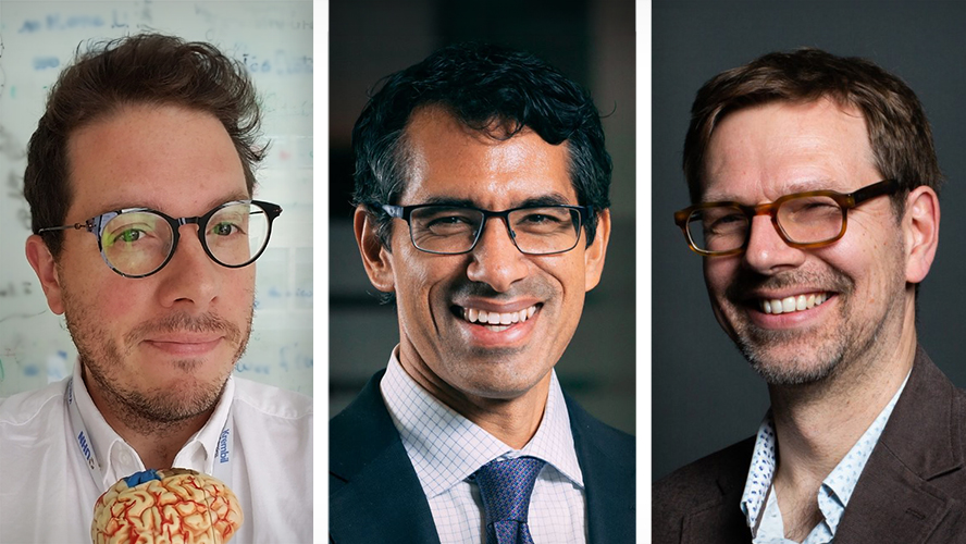 (L-R) Dr. Jrmie Lefebvre, an Affiliate Scientist at the Krembil Brain Institute, Dr. Taufik Valiante, a Senior Scientist at the Krembil Brain Institute, and Dr. Axel Hutt, Research Director of the National Institute for Research in Digital Science and Tec