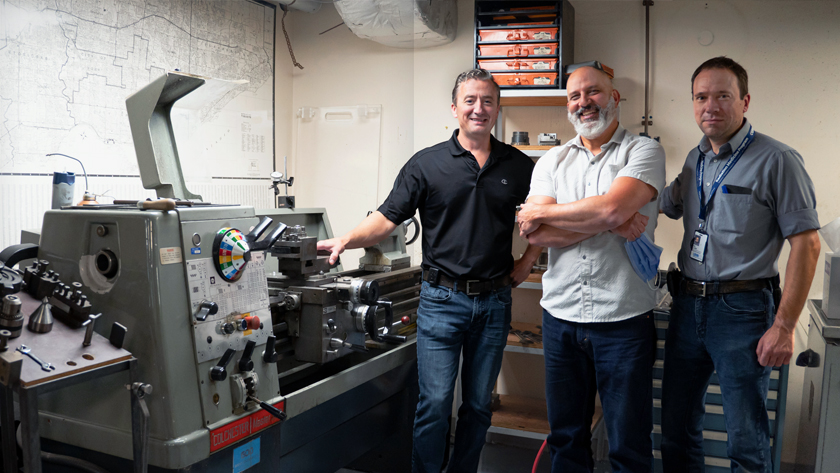 (L-R) Jason Ellis, Mechanical Engineering Technologist; Matthew Filleti, Machine Shop Supervisor; and Ted Clark, Medical Engineering Technologist. 