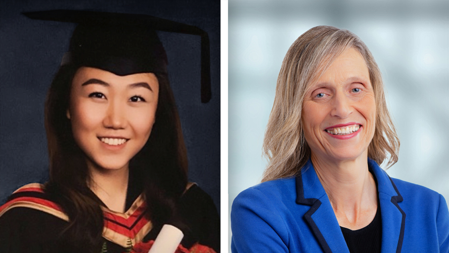 (L-R) XiaoWei (Olivia) Du, a previous graduate student in Dr. Susan Marzolini's lab; Dr. Susan Marzolini, Scientist at the KITE Research Institute.