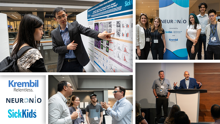 Collage of images from the event: People giving poster and oral presentations and having discussions.