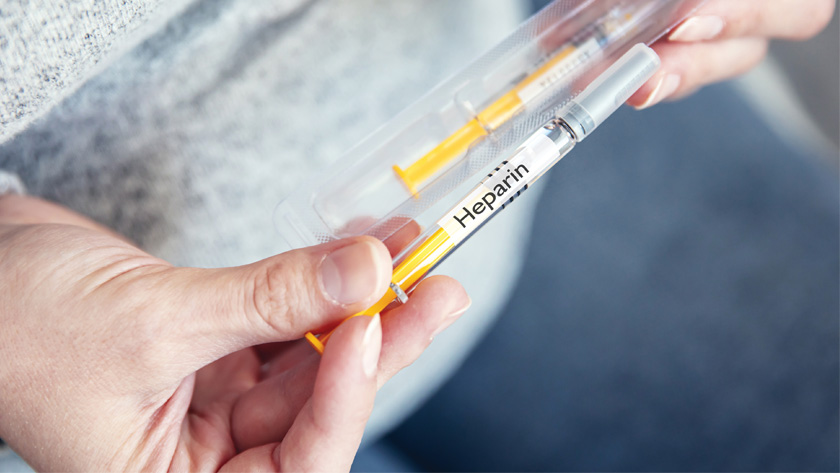 Heparin is a naturally occurring molecule that is commonly used to prevent blood from clotting during surgical procedures. It is administered by injection.