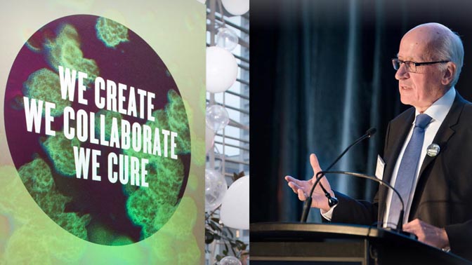 Dr. Gordon Keller addressing the crowd at the McEwen launch event.