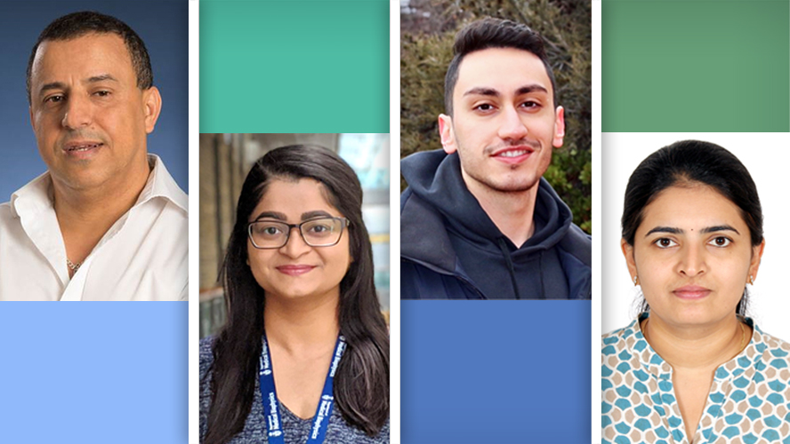(L-R) Dr. Razq Hakem, Senior Scientist at the Princess Margaret Cancer Centre and senior author of the study; first authors of the study: Dr. Parasvi S. Patel (former PhD student), Arash Algouneh (former MSc student) and Dr. Rehna Krishnan (postdoctoral r
