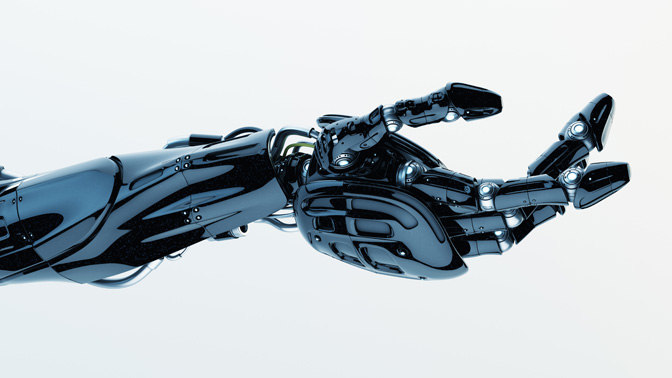 Brain-controlled prosthetics such as the robotic arm illustrated above could help individuals who have lost an arm regain their ability to touch.