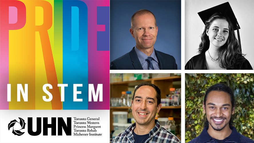 The Pride in STEM panel included (L-R) moderator Dr. Brian Hodges and three panelists, Sydney O'Brien, Dr. Dylan Siriwardena, and Dr. Gerd Prehna.