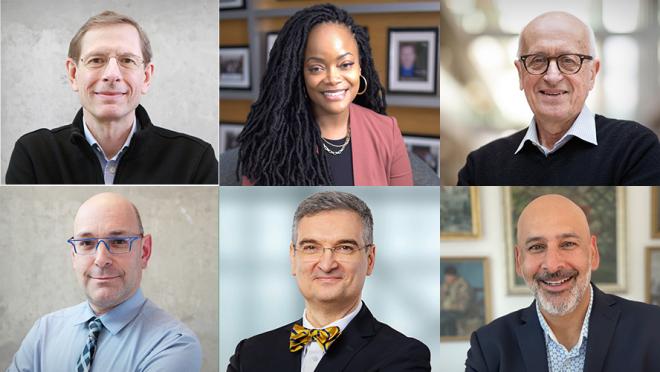 Headshots of the six research institute directors in a six-image collage